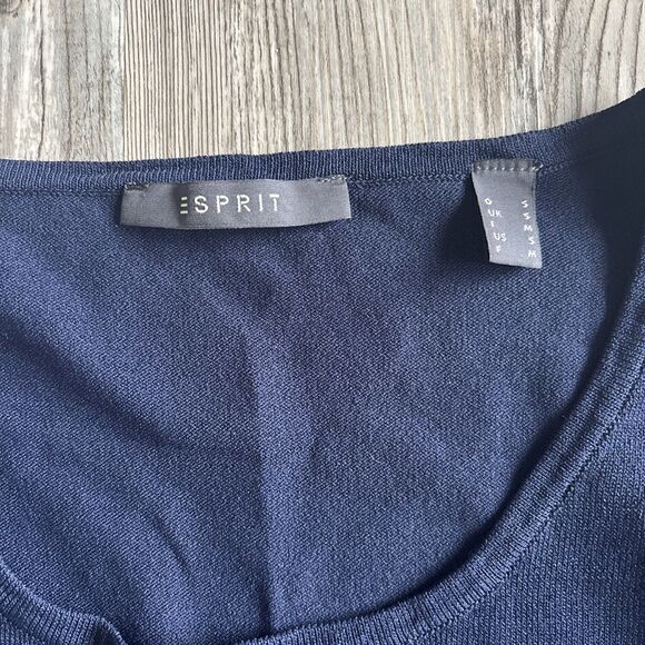 Vintage Esprit Long Sleeved Blue Viscose Top With Button Sleeve Detail Small - Picture 6 of 12